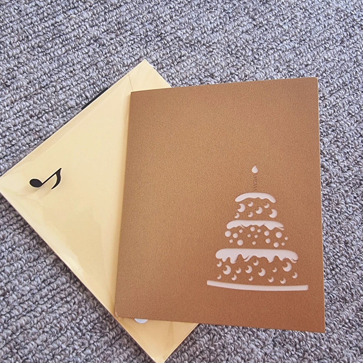 Golden 3D Music Light Birthday Cake Card