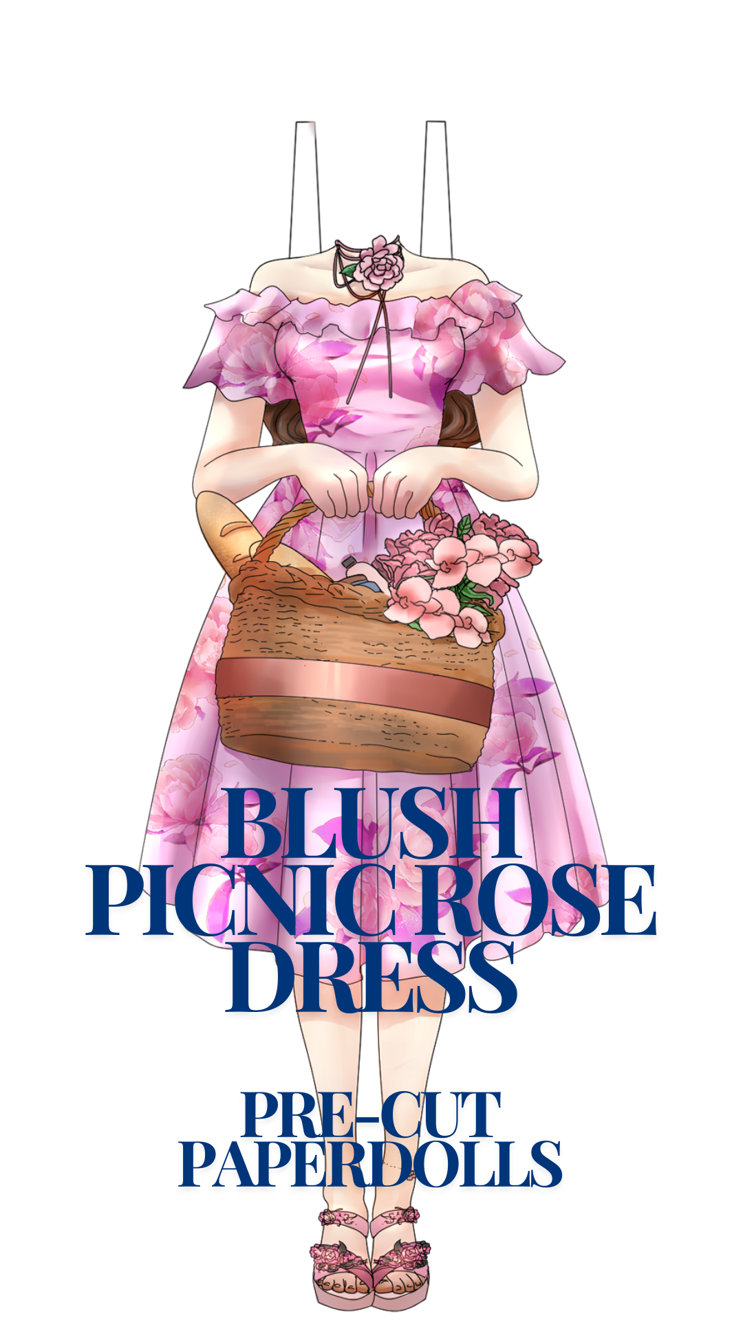 Blush Picnic Rose Dress Pre-Cut Paperdoll