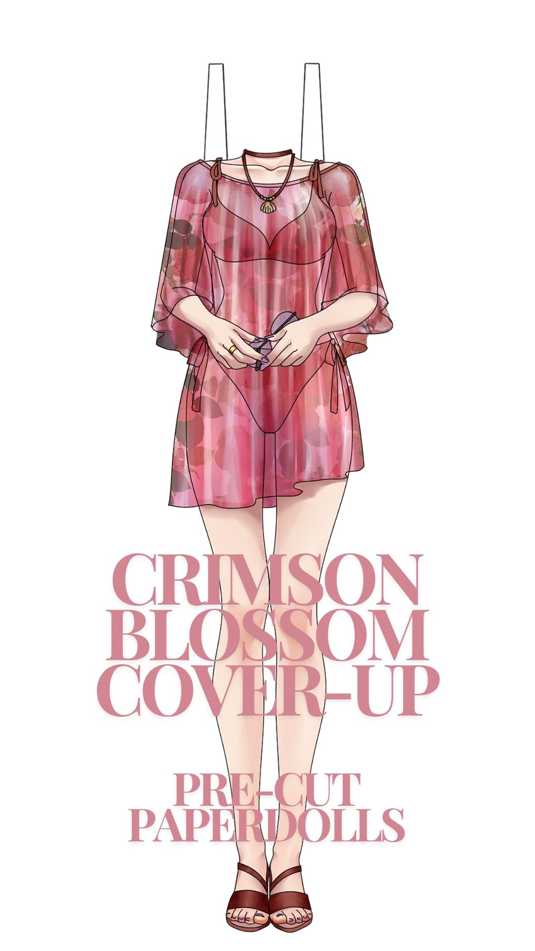 Crimson Blossom Cover-Up Pre-Cut Paperdoll