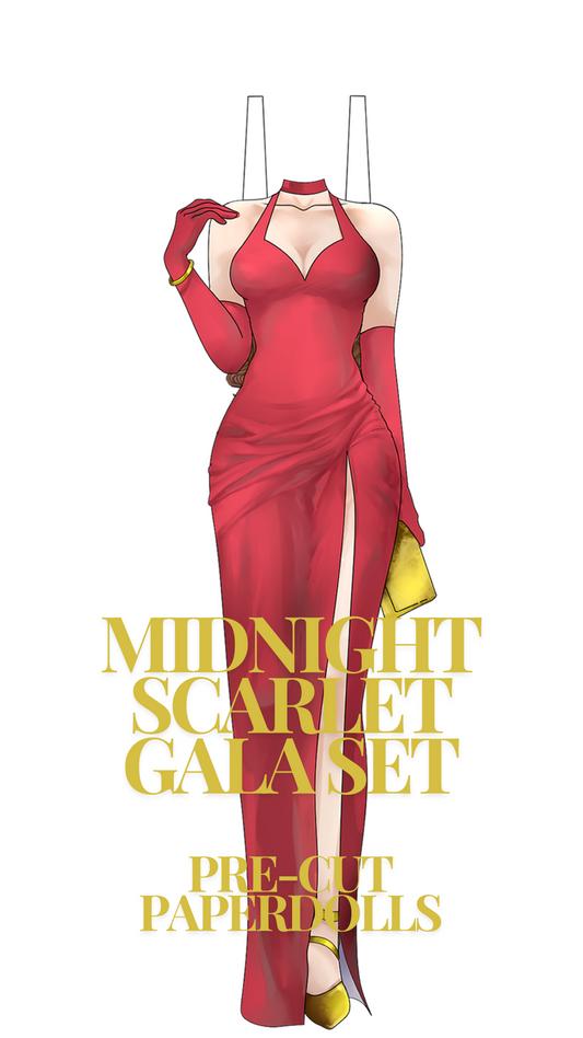 Midnight Scarlet Gala Set Pre-Cut Paperdoll