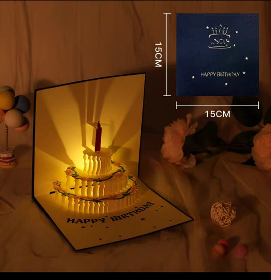 Blue 3D Music Light Birthday Cake Card