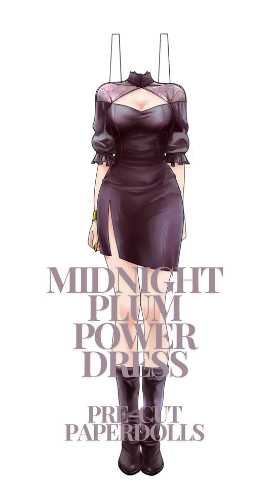 Midnight Plum Power Dress Pre-Cut Paperdoll