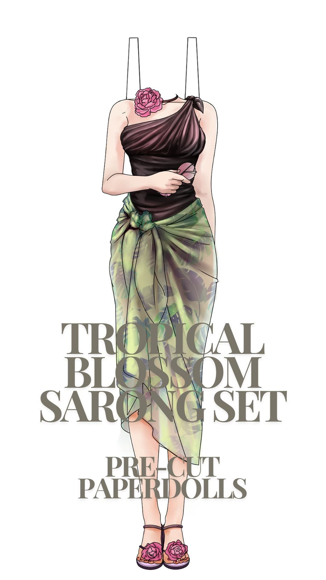 Tropical Blossom Sarong Set Pre-Cut Paperdoll