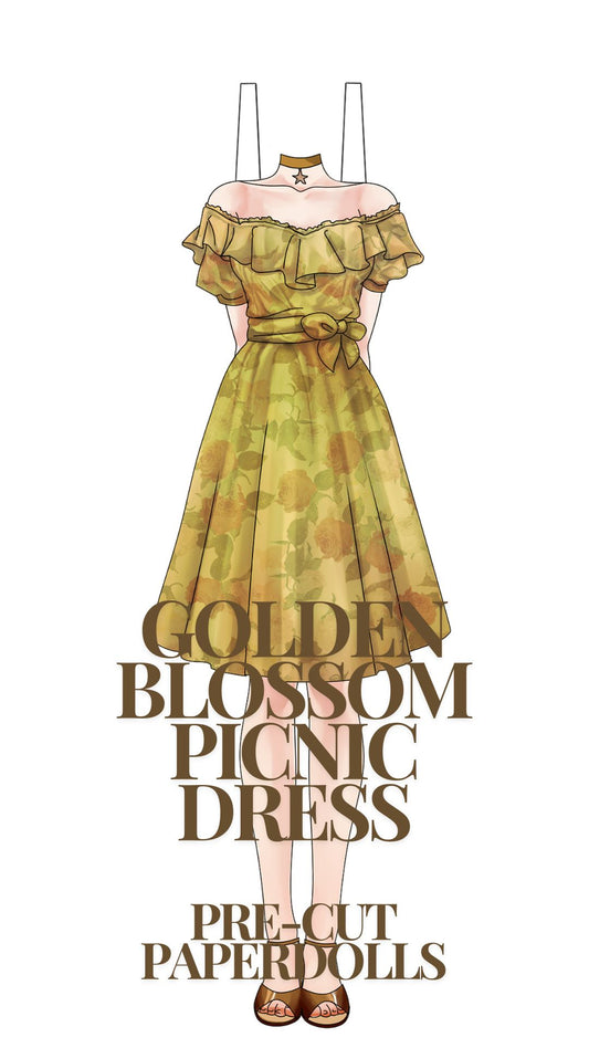 Golden Blossom Picnic Dress Pre-Cut Paperdoll
