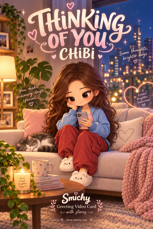 Chibi Cute "You’ve Got Text" - Greeting V-Card with Stories