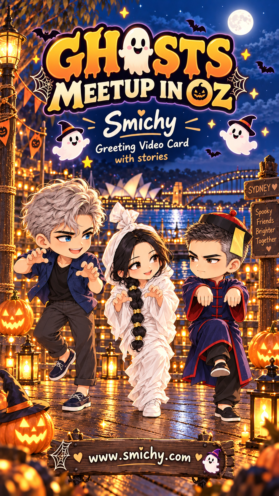 Ghosts Meetup in Oz| Halloween Greeting V-Card