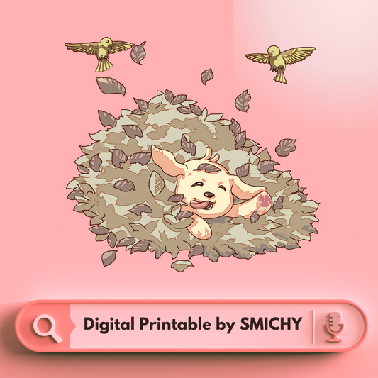 Waffles’ Autumn Leaf Pile Play Digital Printable