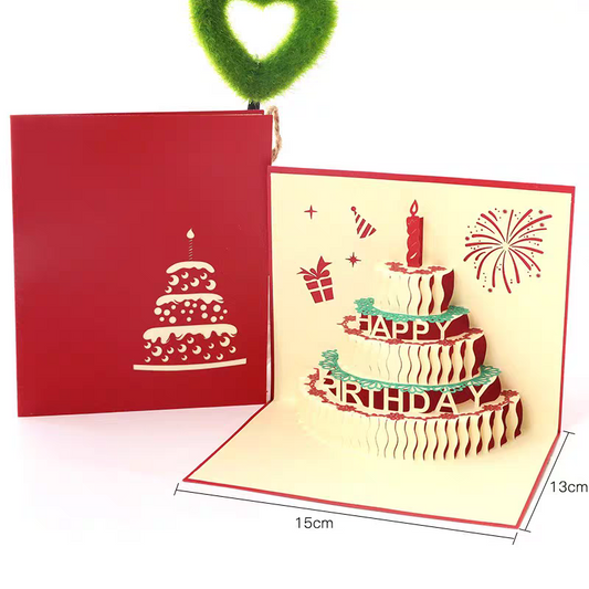 Red 3D Music Birthday Cake Card