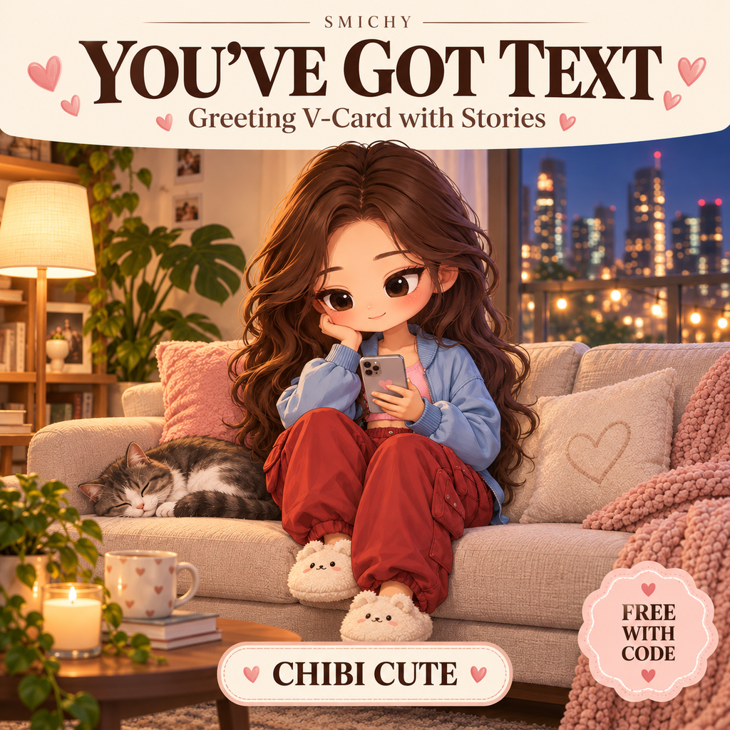 Chibi Cute "You’ve Got Text" - Greeting V-Card with Stories