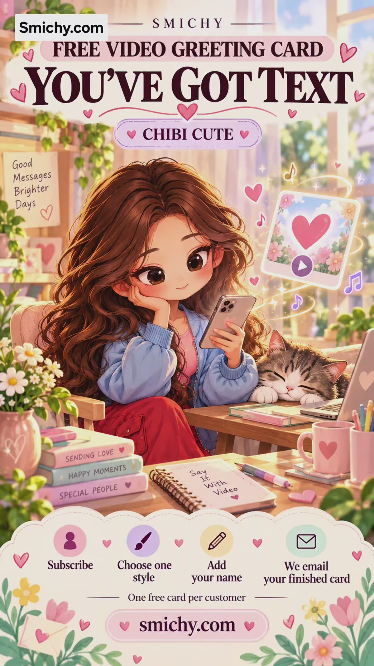 Chibi Cute "You’ve Got Text" - Greeting V-Card with Stories
